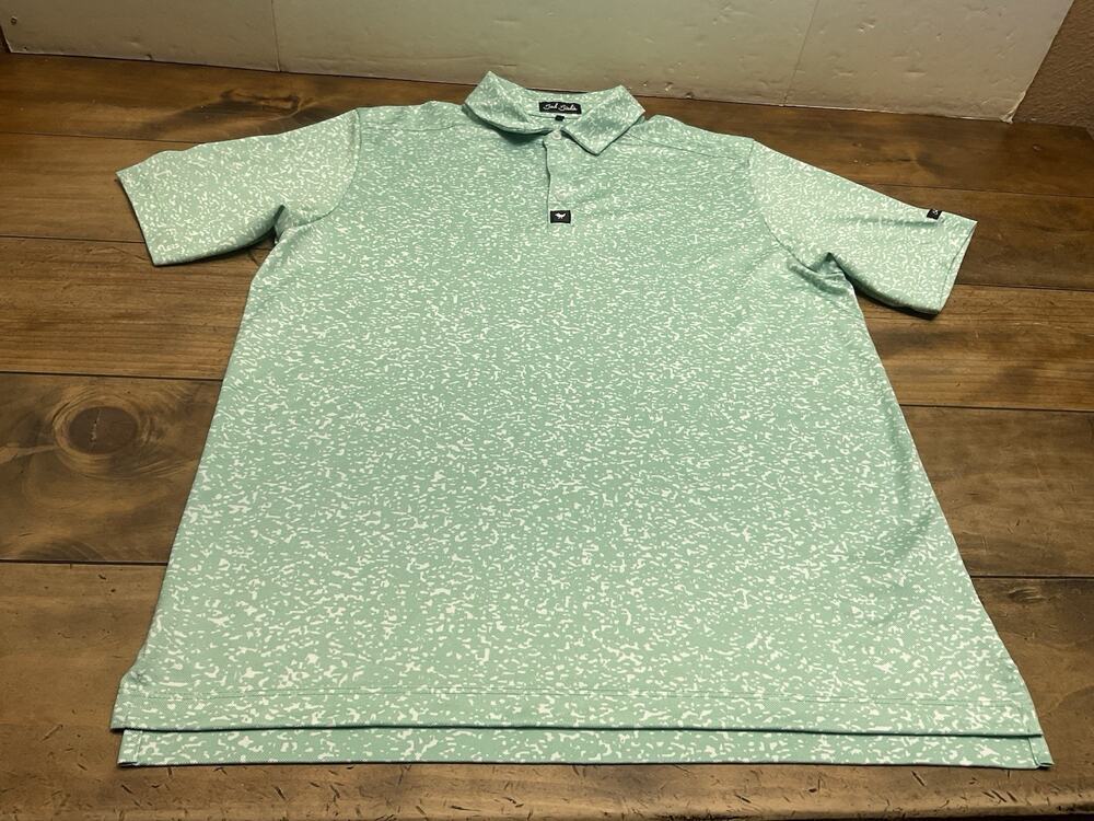 Bad Birdie Abyss Spatter Print Piqué Knit Performance Golf Polo Green Men’s Sz L